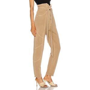NWT Retrofête Washed Terry Pant in Beige Khaki Cotton High Rise Small NO BELT
